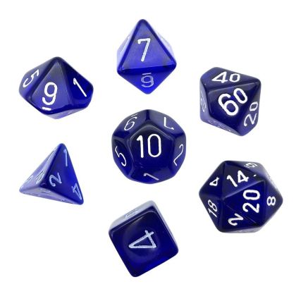 RPG DICE SET - CHESSEX - BLUE/ WHITE TRANSLUCENT