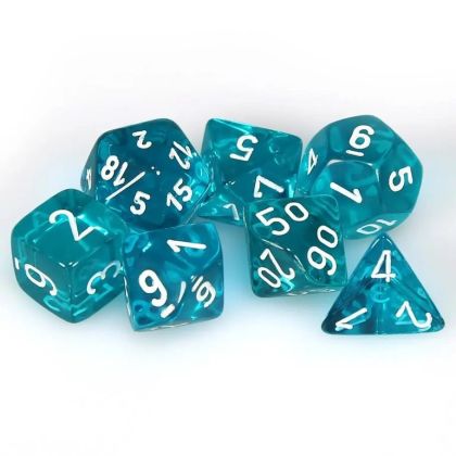 RPG DICE SET - CHESSEX - TEAL/ WHITE TRANSLUCENT