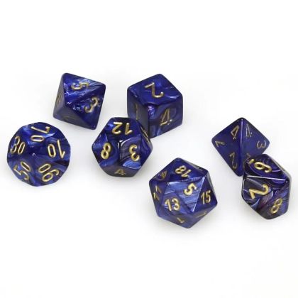 RPG DICE SET - CHESSEX - SCARAB ROYAL BLUE/ GOLD