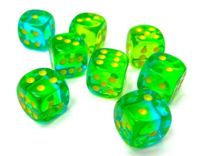 КОМПЛЕКТ ПОЛУПРОЗРАЧНИ ЗАРОВЕ D6 - CHESSEX - 12 MM 36 БР. – GREEN/YELLOW