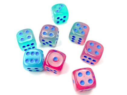 КОМПЛЕКТ ЛУМИНИСЦЕНТНИ ЗАРОВЕ D6 - CHESSEX - 12 MM 36 БР. – GREEN-PINK/BLUE