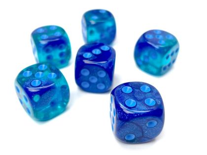 КОМПЛЕКТ ЛУМИНИСЦЕНТНИ ЗАРОВЕ D6 - CHESSEX - 16 MM 12 БР. – BLUE/LIGHT BLUE