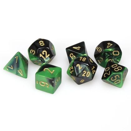 RPG DICE SET - CHESSEX - BLACK - GREEN/GOLD