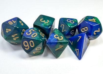 RPG DICE SET - CHESSEX - BLUE - GREEN/GOLD