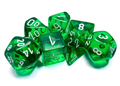 RPG DICE SET - CHESSEX - GREEN/ WHITE TRANSLUCENT