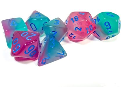 RPG DICE SET - CHESSEX - GEL GREEN - PINK /BLUE