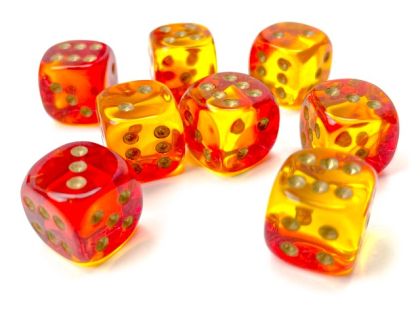 КОМПЛЕКТ ПОЛУПРОЗРАЧНИ ЗАРОВЕ D6 - CHESSEX - 12 MM 36 БР. – RED-YELLOW/GOLD