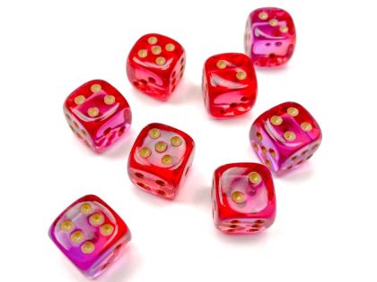 КОМПЛЕКТ ПОЛУПРОЗРАЧНИ ЗАРОВЕ D6 - CHESSEX - 12 MM 36 БР. – RED-VIOLET/GOLD