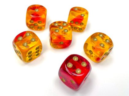 КОМПЛЕКТ ПОЛУПРОЗРАЧНИ ЗАРОВЕ D6 - CHESSEX - 16 MM 12 БР – RED-YELLOW/GOLD