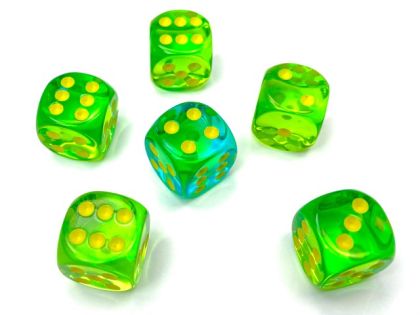 КОМПЛЕКТ ПОЛУПРОЗРАЧНИ ЗАРОВЕ D6 - CHESSEX - 16 MM 12 БР – GREEN/YELLOW