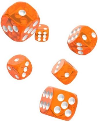 КОМПЛЕКТ ПОЛУПРОЗРАЧНИ  ЗАРОВЕ D6 – OAKIE DOAKIE DICE –  16 MM 12 БР. – ОРАНЖЕВИ