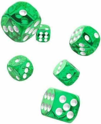 КОМПЛЕКТ ПОЛУПРОЗРАЧНИ  ЗАРОВЕ D6 – OAKIE DOAKIE DICE –  16 MM 12 БР. – ЗЕЛЕНИ