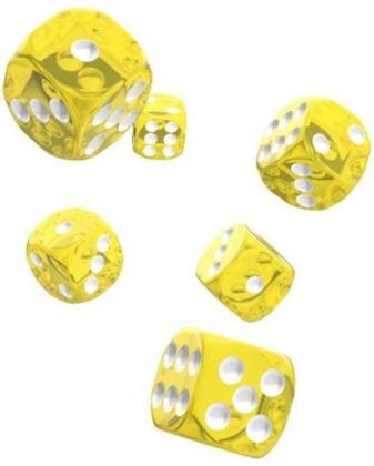 КОМПЛЕКТ ПОЛУПРОЗРАЧНИ  ЗАРОВЕ D6 – OAKIE DOAKIE DICE –  16 MM 12 БР. – ЖЪЛТИ